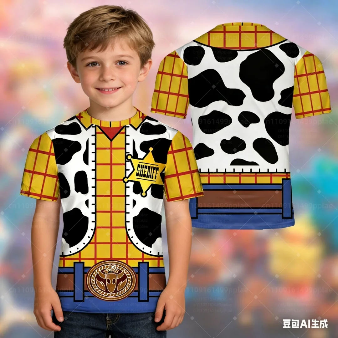 Sommer-Spielzeuggeschichten-T-Shirt mit allen Charakteren, 3D-Druck, Woody, Buzz Lightyear, Cartoon-Cosplay-T-Shirt, schnell trocknender Stoff für Kinder und Erwachsene Image