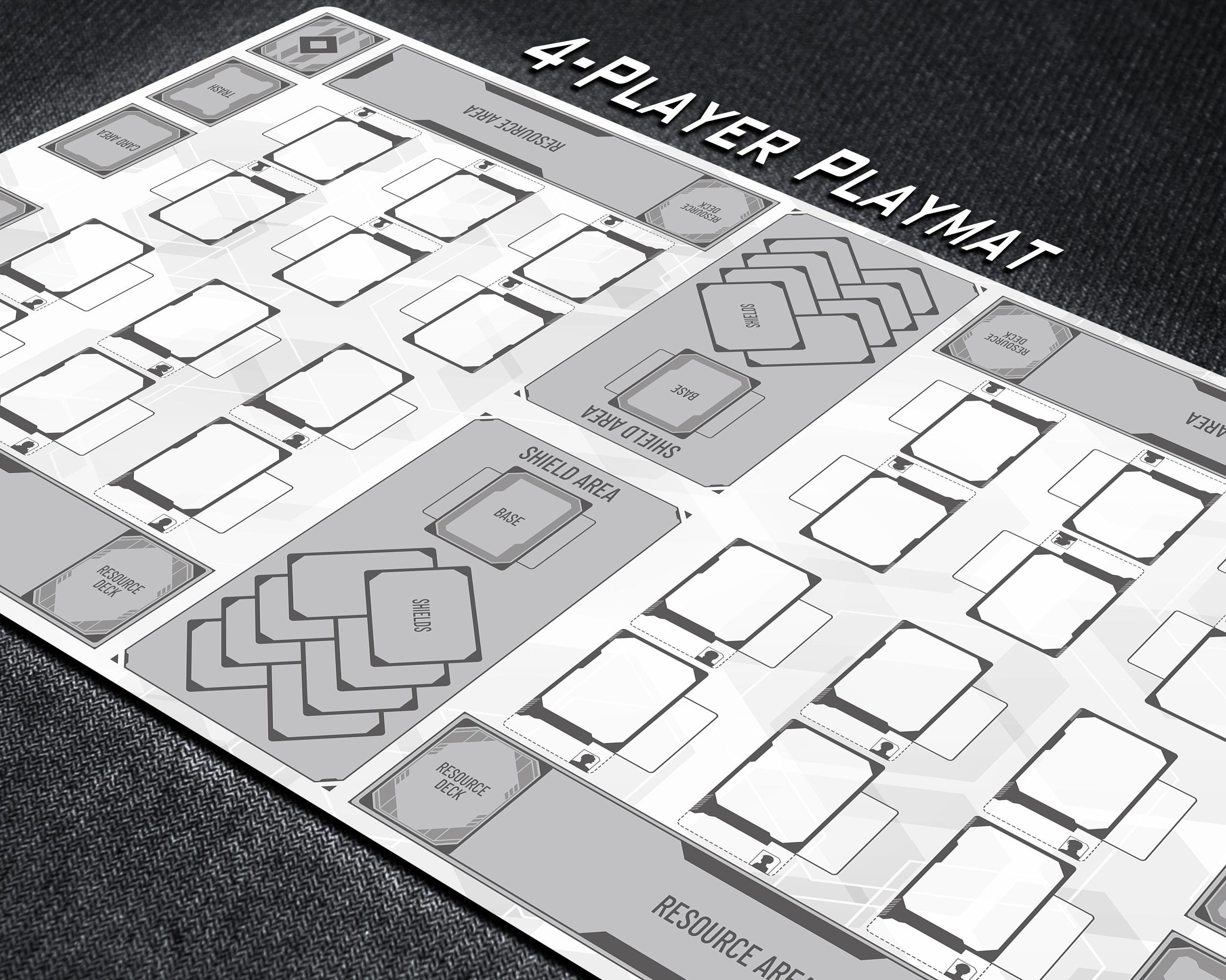 Tappetino da gioco di carte Gundam Team Battle per 4 giocatori con zone di gioco sul campo per partite TCG 2 contro 2, set di quattro tappetini con la