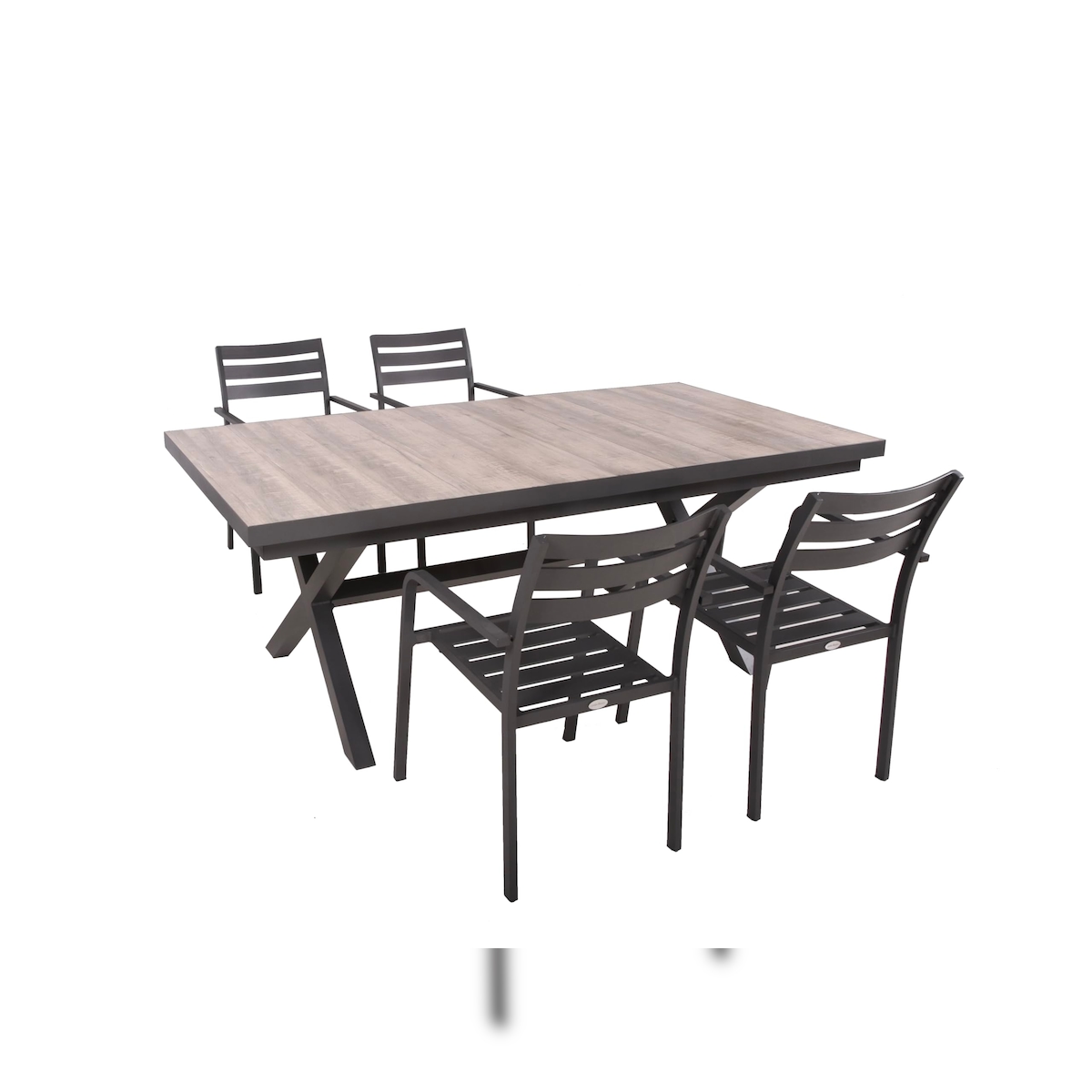 DELUKE Garten-Sitzgruppe JANA 5-tlg. - Alu/Keramik, Eiche-Optik, Grau | Gartenmöbel-Set Gartengarnitur Garten-Essgruppe mit Stapelstühlen B und Esstisch Image