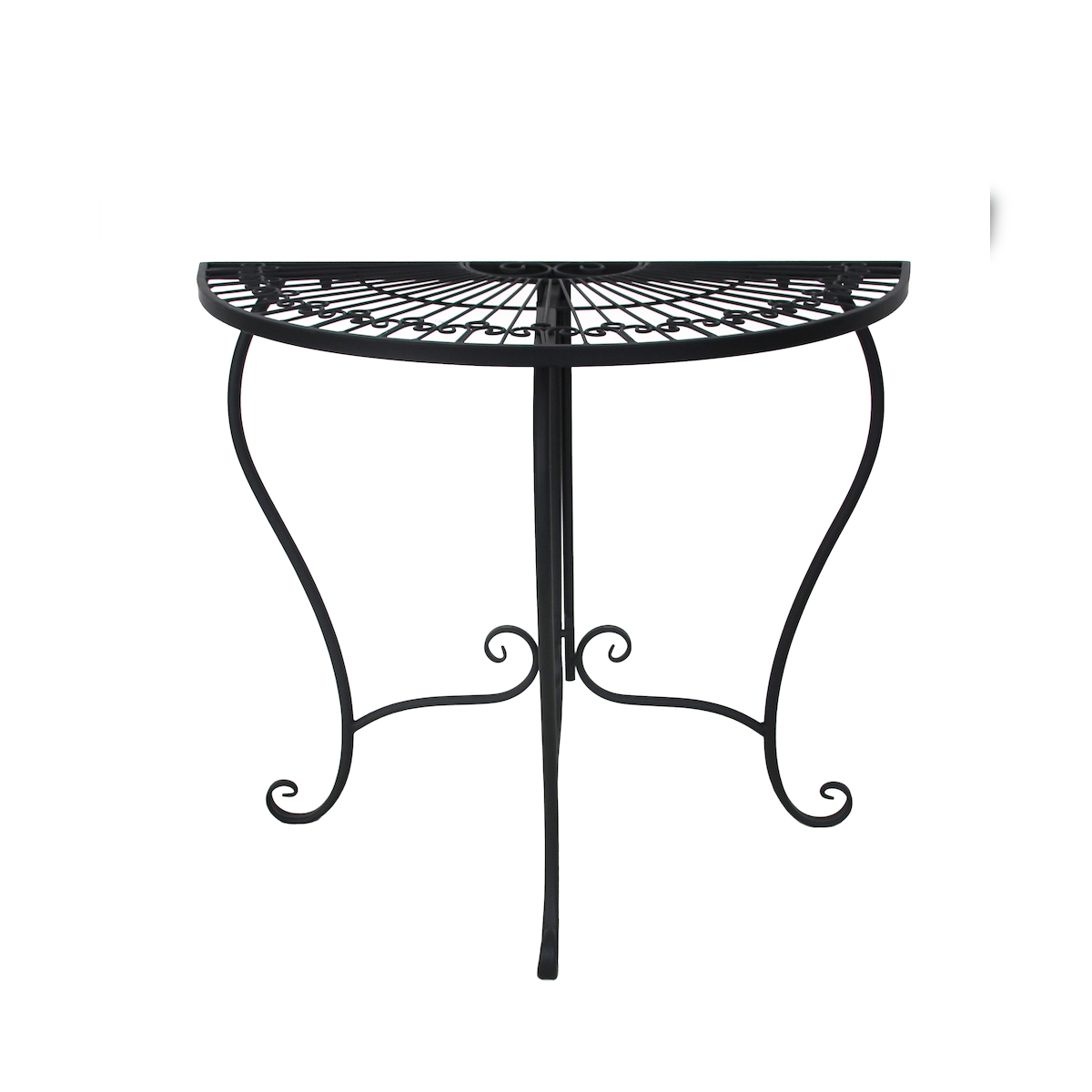 DELUKE Balkontisch PHILIP - Eisen, Schwarz, 80x40x71cm | Gartentisch Balkon-Tisch halbrunder Wandtisch Kleiner Tisch Terrassentisch Verandatisch Image