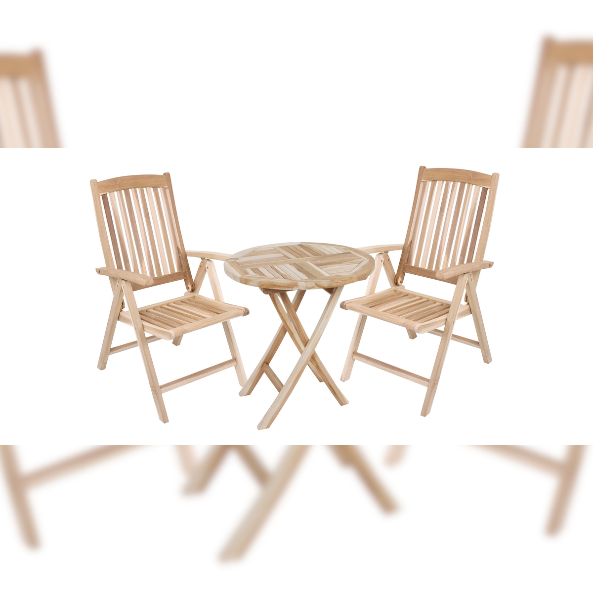 DELUKE Balkonmöbel-Set MIKA 3-tlg. - Teak, Hellbraun | Gartenmöbel-Set Gartengarnitur Garten-Sitzgruppe Essgruppe Balkon-Set mit Stühlen A und Tisch Image