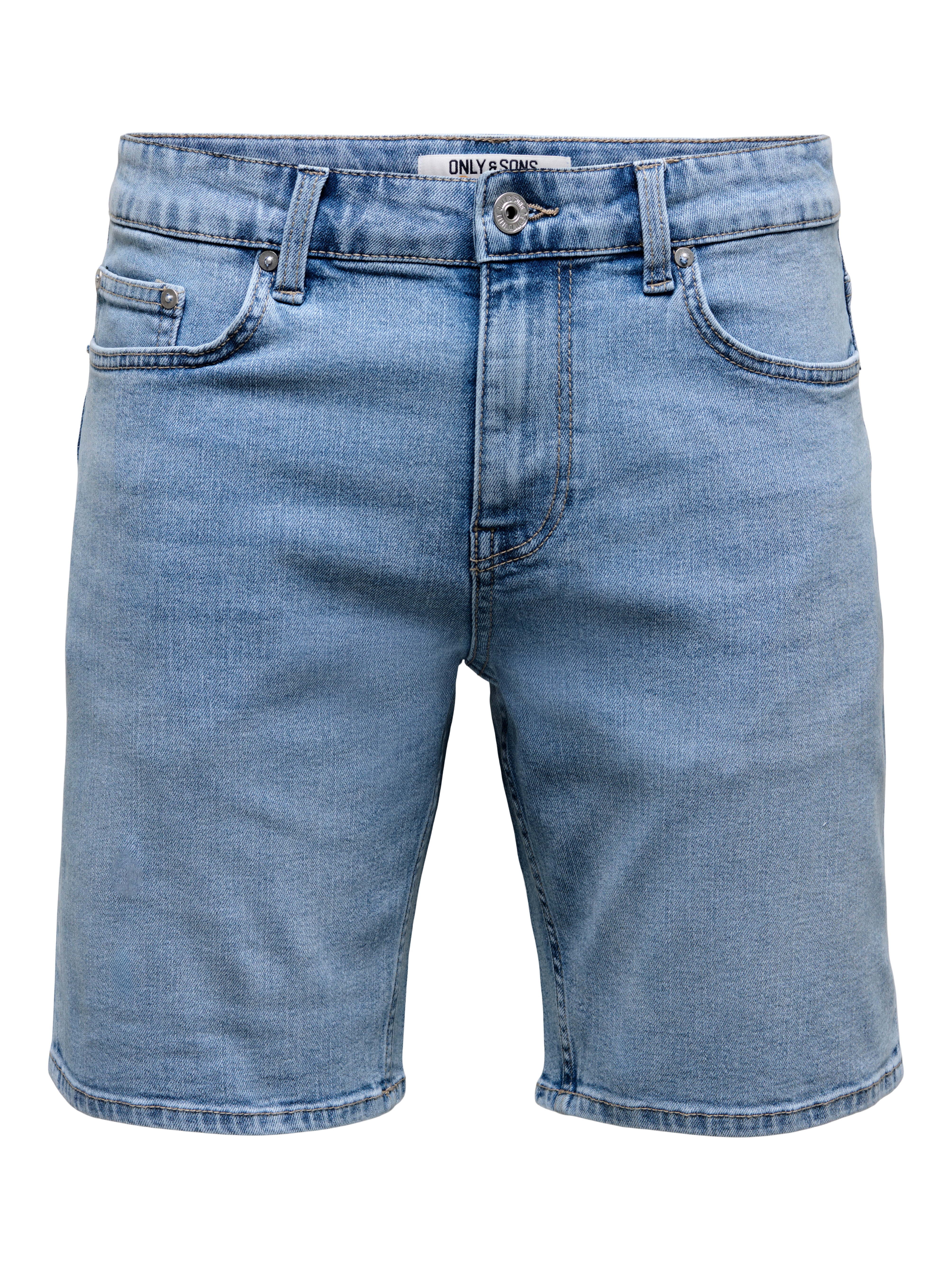 Shorts ONLY & SONS "ONSWEFT BOX PIM DNM SHORTS VD", Herren, Gr. XXL, N-Gr, light blau denim, Web, Obermaterial: 50% Baumwolle, 30% Polyester, 18% Viskose, 2% Elasthan, unifarben, regular fit, Hosen Shorts