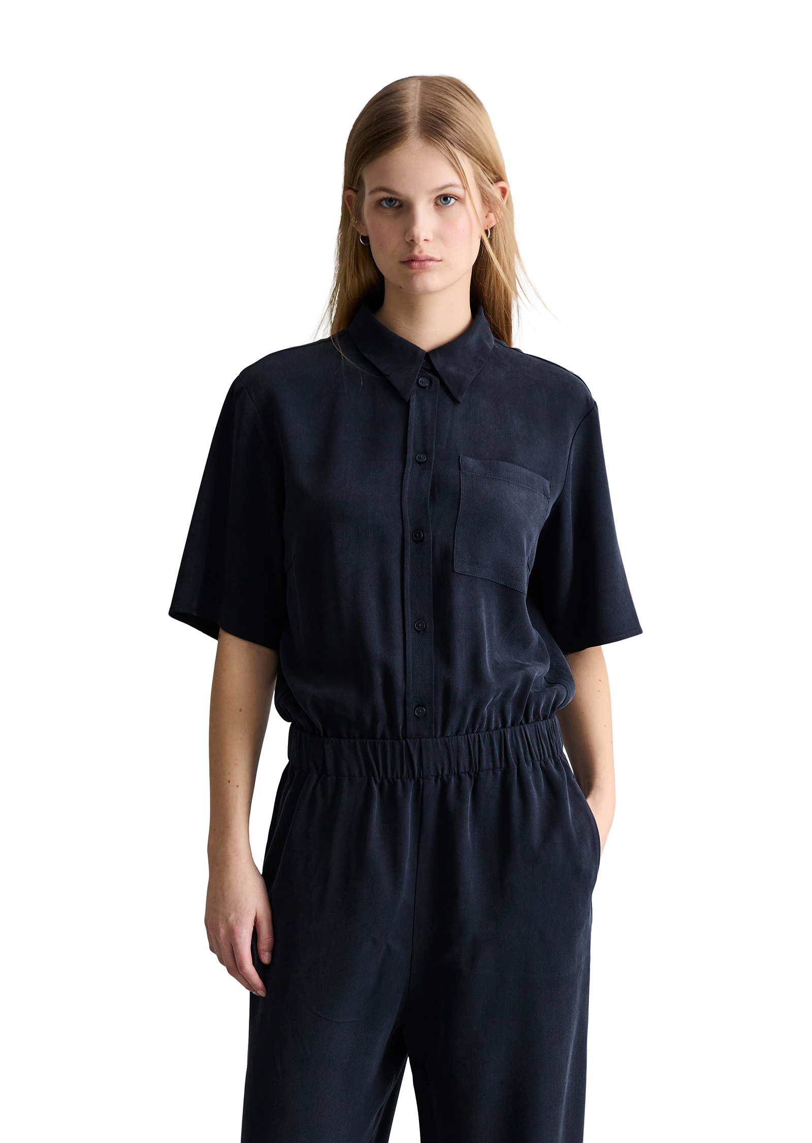 Jumpsuit MARC O'POLO DENIM "aus LENZING™ Lyocell", Damen, Gr. L, Normalgrößen, blau depths, Obermaterial: 100% Lyocell, unifarben, regular fit, normaler Saum, Overalls Jumpsuit