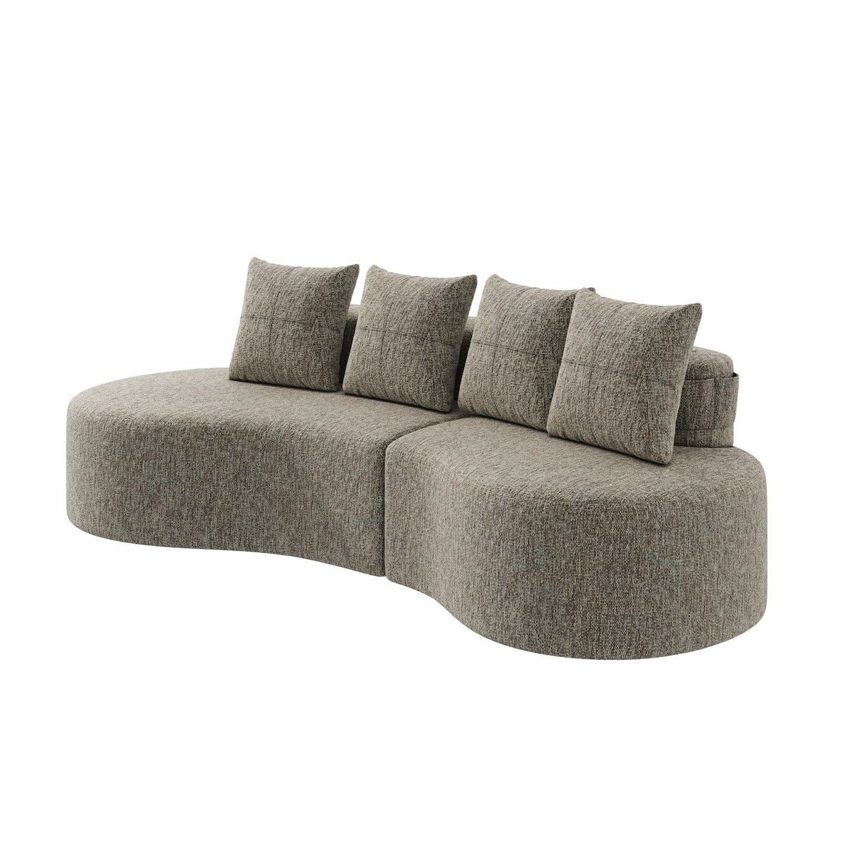 Merax 4-Sitzer Leinensofa mit Kissen, Tassenhalter & Seitentasche, Gebogenes Sofa, Khaki Image
