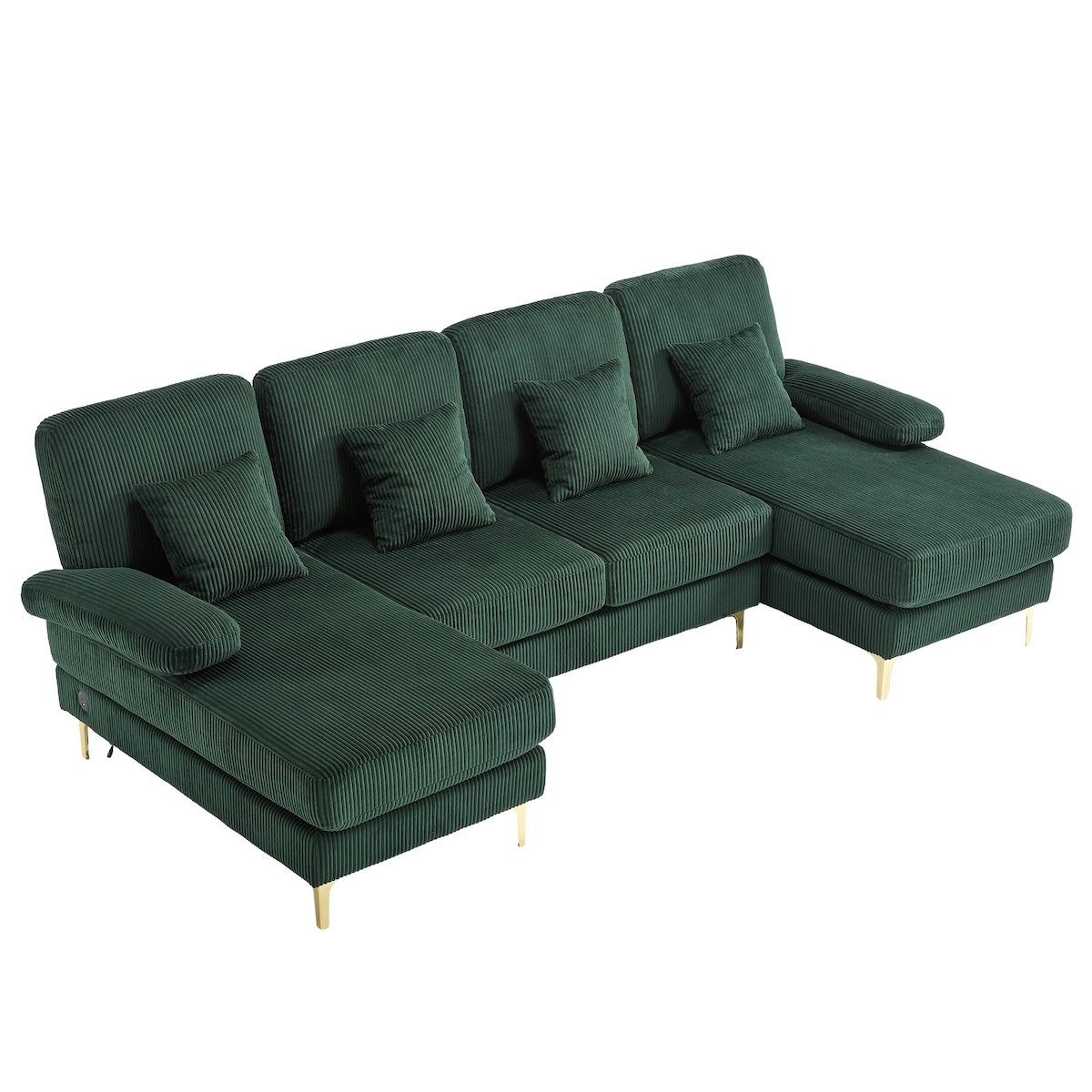 Merax U-Sofa mit LED-Beleuchtung & USB-C Port, Samtbezug Relax-Sofa mit 4 luxuriöse Kissen, Smaragd Image