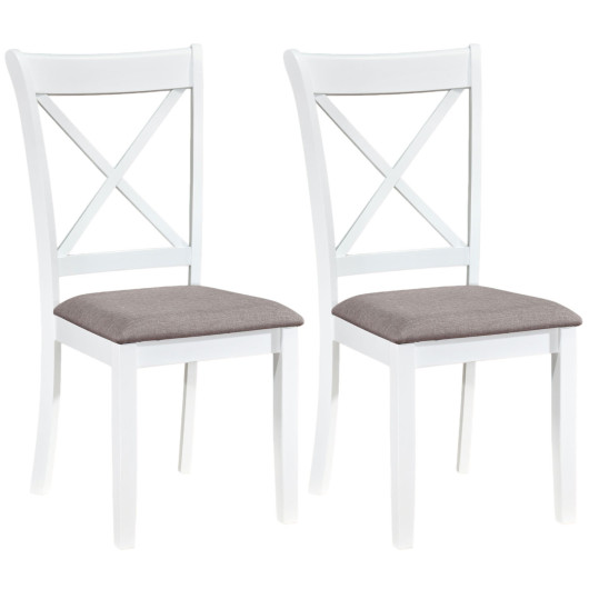 Costway Dining Chairs Set of 2 Rubber Wood Dining Room Chairs with Comfortable Backrest and Padded Seat-White