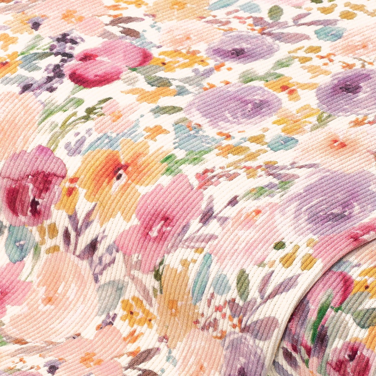 Baumwoll-Rippjersey-Digitaldruck Blumen, rosa-color