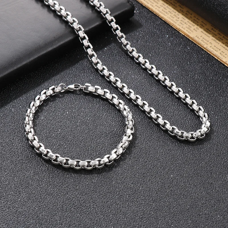 moda bracciali in argento sterling 925 collana set di gioielli per donna uomo fascino catena scatola da 4 mm regali per feste di moda matrimonio