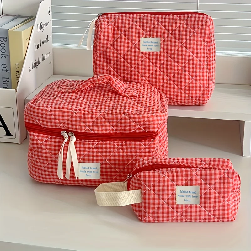 Borsa per il trucco scozzese Borsa per cosmetici portatile di grande capacità per le donne Borsa da toilette per la cura della pelle per ragazze Custodia a portafoglio carina multifunzionale
