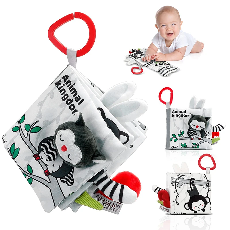 Libro di stoffa per bambini Giocattolo Nero Bianco Attività Libri sensoriali Neonati Bambini Sviluppo precoce Giocattoli Montessori 0 12 mesi Regali per bambini