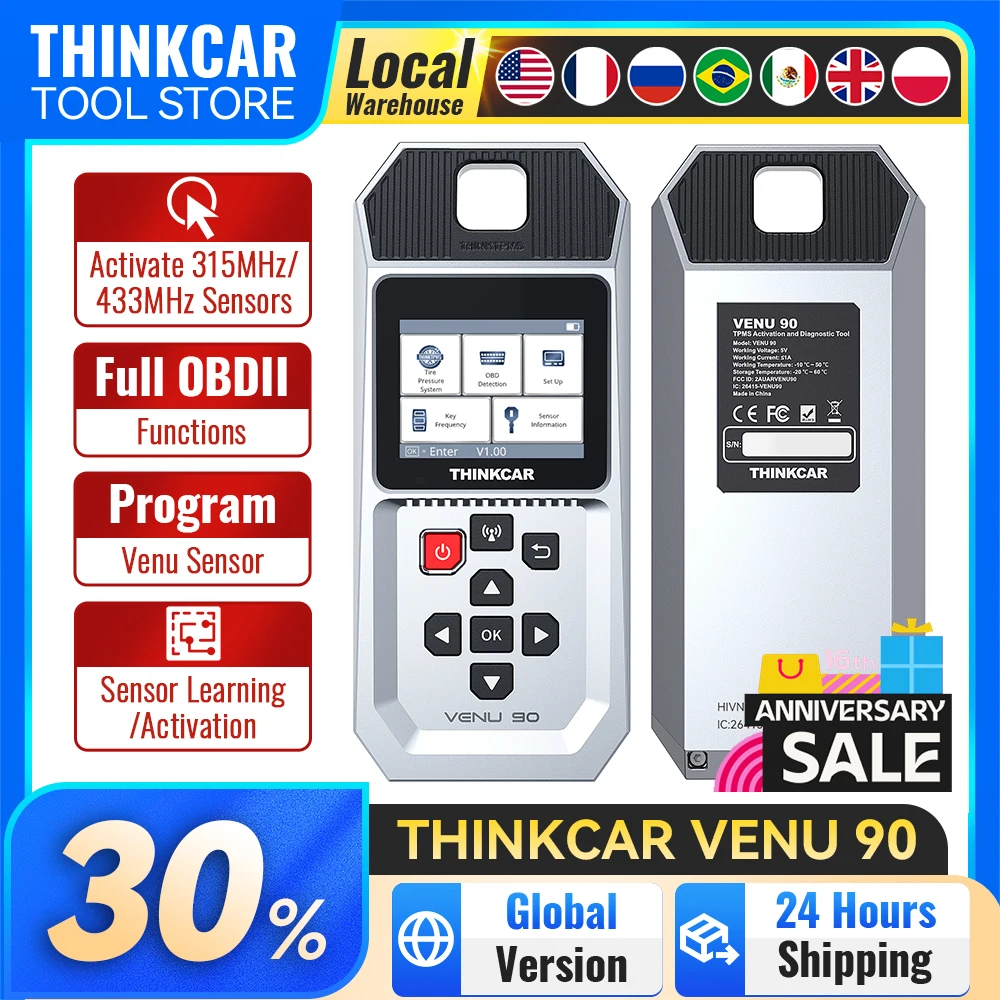 THINKCAR VENU 90 TPMS Strumenti diagnostici della pressione dei pneumatici per auto Attivare la programmazione Rapprendisci i sensori 315 MHz/433 MHz per 689BT 892BT