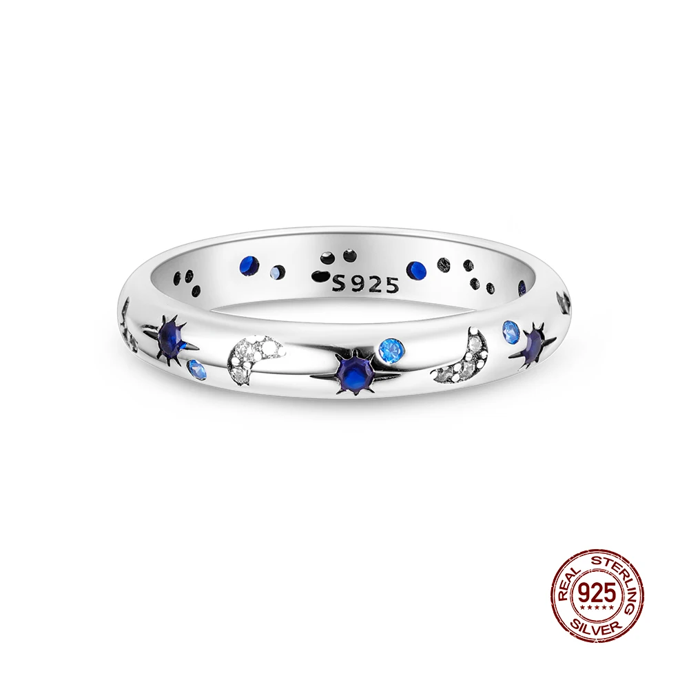 Funkelnder Sternennacht-Zirkonring aus 925er Silber, originelles Design, Zirkon-Fingerringe für Frauen, hochwertiger Hochzeitsschmuck, Geschenk Image