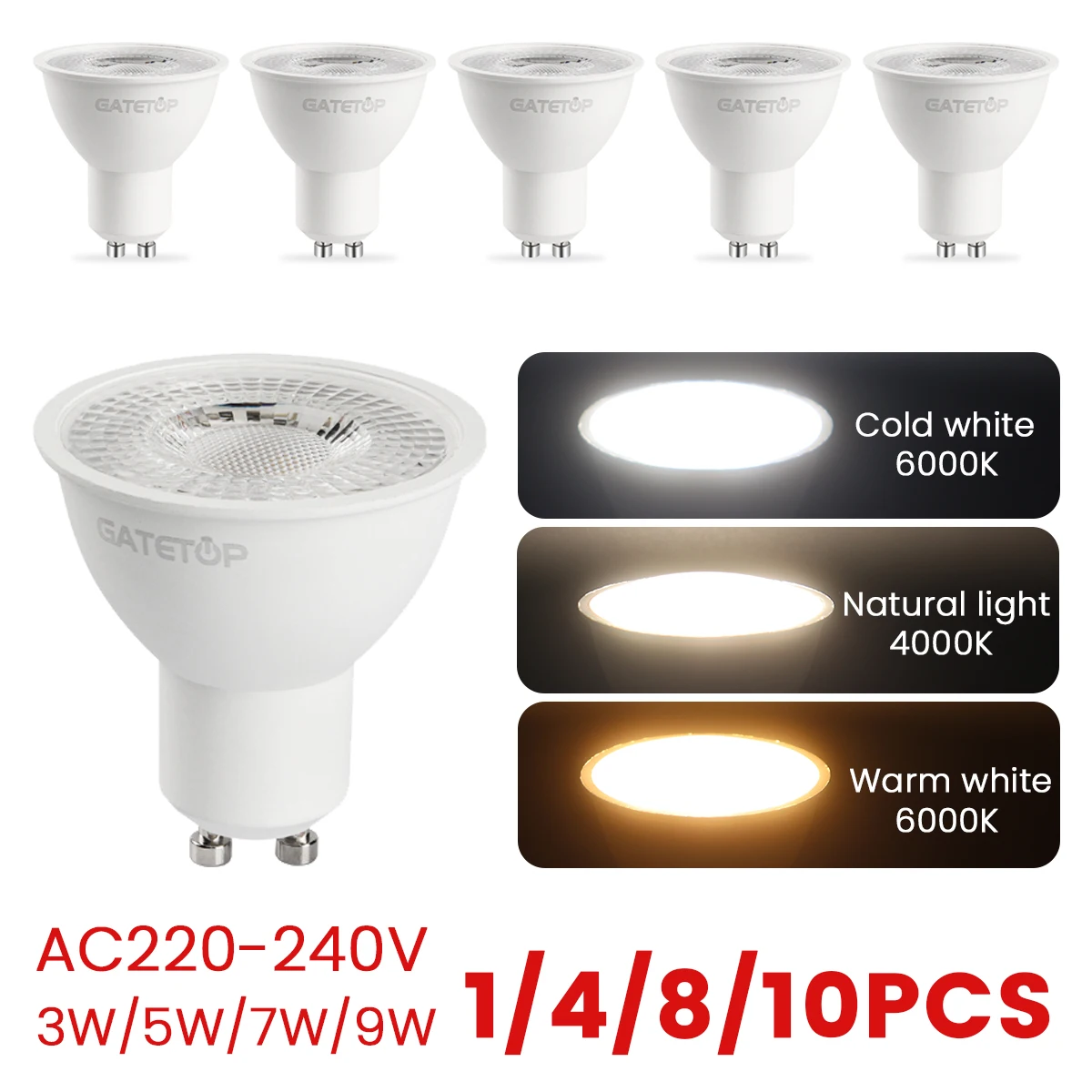 Energiesparender LED-Strahler, GU10-Glühbirne, Lampen, AC 220 V, dimmbar, 3 W, 5 W, 7 W, 9 W, dimmbare Beleuchtung, kann die 50 W Halogenlampe ersetzen