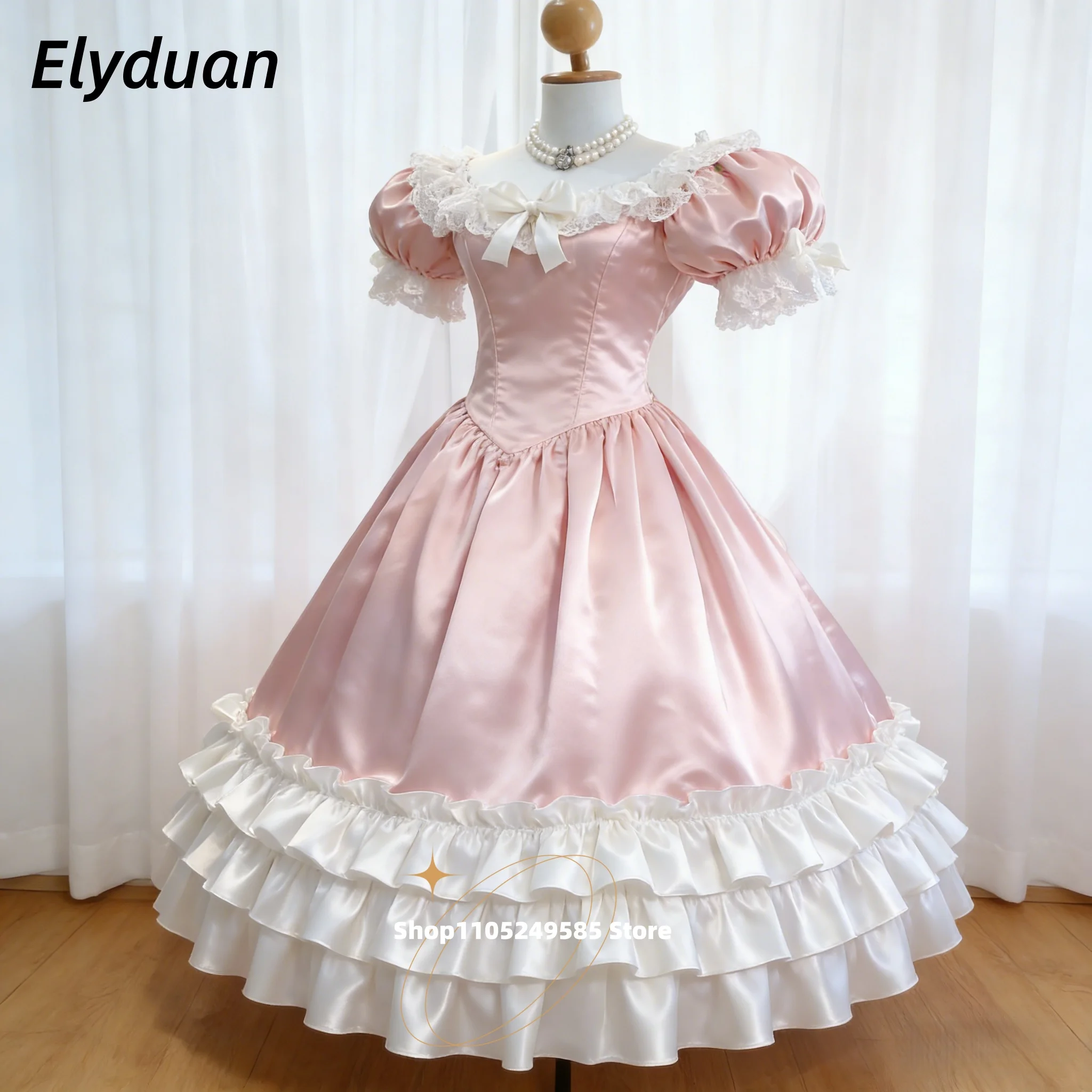 Vintage Southern Belle Ballkleid, Bürgerkriegskostüm, kurze Puffärmel, bodenlang, Rüschen, rosa Lolita-Abendkleider, individuell gestaltet