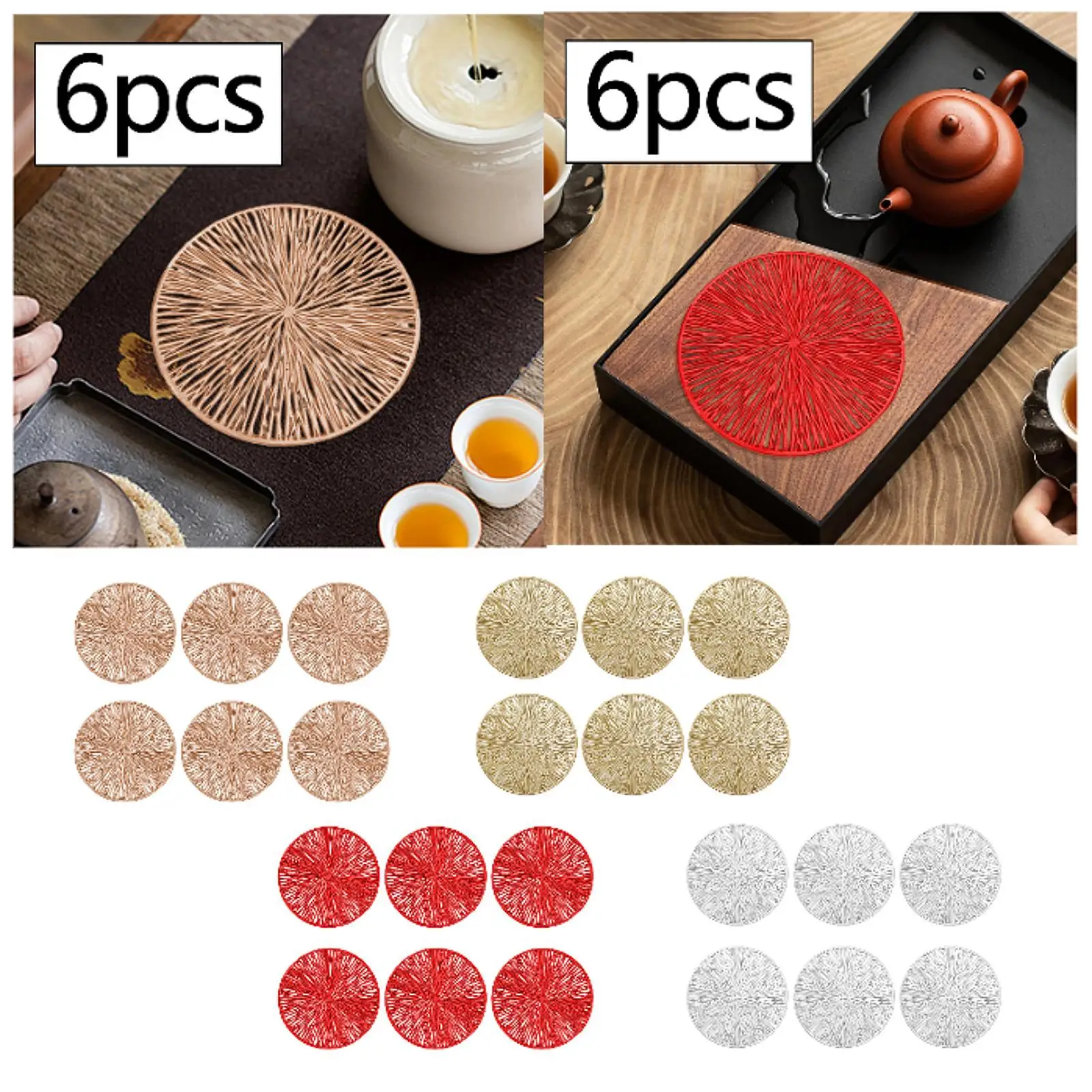 6 Stück PVC-Untersetzer, hitzebeständig, wiederverwendbar, Tassenunterlage, runde Tassenunterlage für Esstisch, Zuhause, Couchtisch, Küche, Restaurant Image
