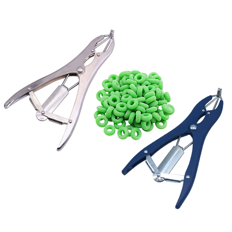 Schwanzentfernung von Schweinen und Schafen, Kastrationszange und 100-teiliger Gummiring. Kastrationsgerät für Veterinärmedizin Image