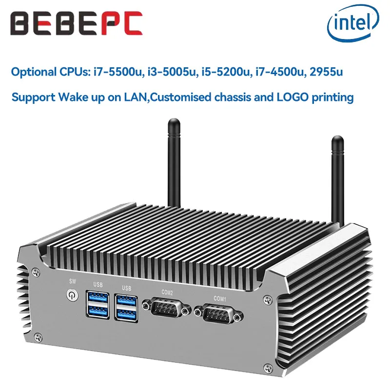 BEBEPC Industrial Mini PC Inter Core i7-5500u unterstützt Ubuntu Linux WiFi Compact Computer mit 2xLAN 4xUSB3.0 1xHDMI Win10 Ready