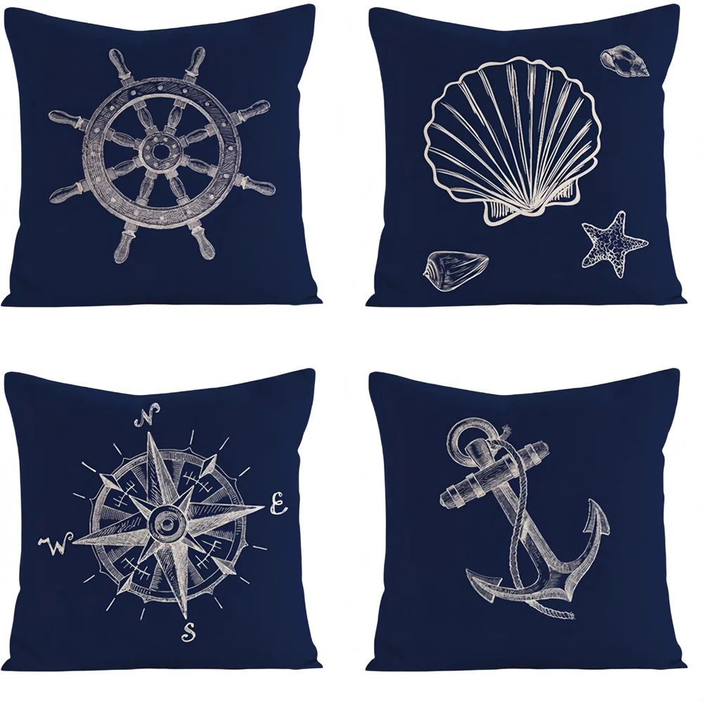 Home Decor Nautische Elemente Dekokissenbezüge Set Muster Kissenbezug Geeignet für Sofa Schlafzimmer Auto Kissenbezug Image