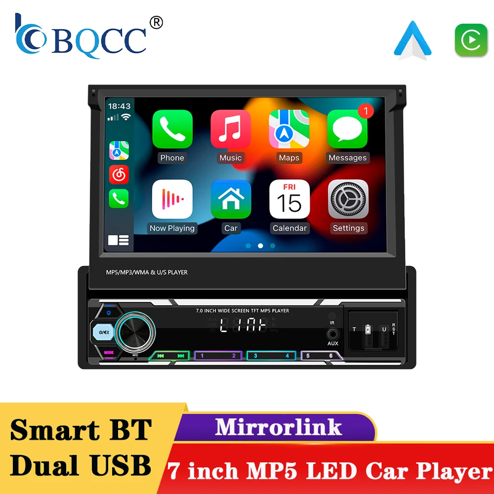 Bqcc 7 "Autoradio 1 din Carplay Android Auto Multimedia-Player HD Touchscreen Aux Eingang Bluetooth Mirror link Universal Autoradio Image
