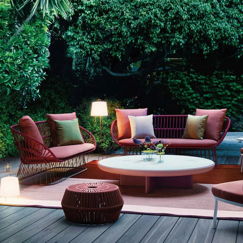 Outdoor Balkon Villa Innenhof Rattan Stuhl Sofa Couchtisch Outdoor Modell Haus Verkaufsabteilung Seil Stuhl