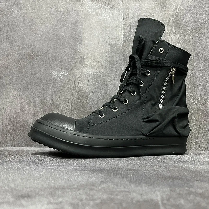 Männer High-TOP Turnschuhe Frauen Casual Leinwand Schuhe Luxus Designer Lace Up Zipper Hip Hop Herbst Wohnungen Schwarze Stiefel