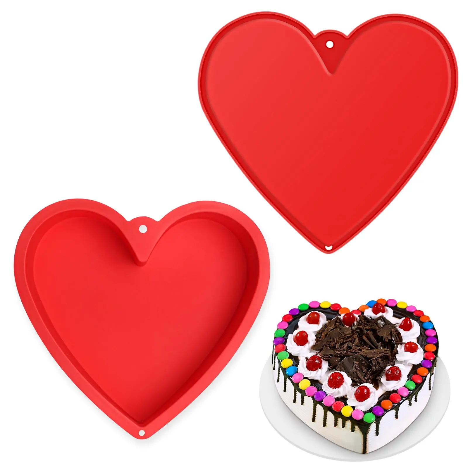 Backform, rote herzförmige Pfanne, Herz-Kuchenform, Silikon-Silikon-Kuchenform für besondere Anlässe, Jubiläumskaufen, Zuhause, Backen Image