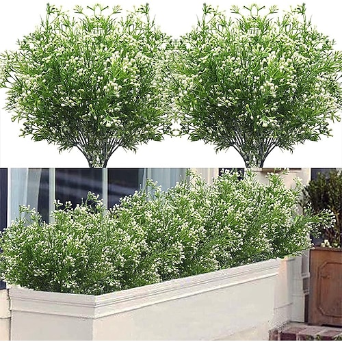 20 Bündel künstliche Outdoor-Pflanzen Blumen, Schleierkraut Künstliche Beerensträucher für den Außenbereich, künstliche Sträucher für draußen, Blumenarrangements aus Kunststoff Image