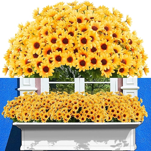 10 künstliche Sonnenblumensträuße, künstliche Chrysanthemen und Herbstblumen für die Dekoration im Innen- und Außenbereich, UV-beständige künstliche Pflanzen aus Kunststoffgewebe, ideal für Zuhause, Image