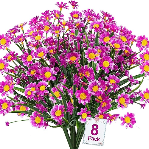 8 Bündel künstliche Gänseblümchen, Kunststoffblumen, UV-beständig, künstliche Gänseblümchen, Kunstpflanzen für den Außenbereich, für Fensterkästen, Gartenpflanzgefäße, Innen- und Außendekorationen Image