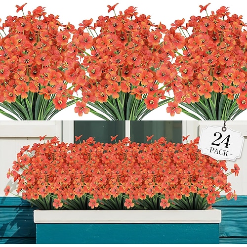 24 künstliche Blumenbündel für den Außenbereich, farbechte Kunstblumen aus Kunststoff, künstliche Pflanzen zur Dekoration in Hängeampeln für drinnen und draußen, Garten, Veranda, Fensterkasten, Image