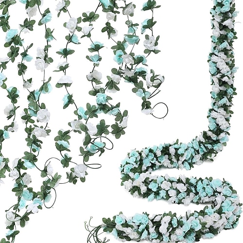 8 Stück x 2,5 m lange künstliche Rosengirlande mit grünen Blättern, ideal zum Aufhängen von künstlichen Rosen für Zimmer, Partys, Zuhause, Hochzeiten, Geburtstage, Weihnachten, Wanddekoration, Image