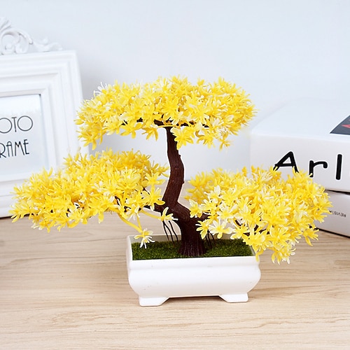 Mini-Bonsai-Bäume aus Kunststoff in Zementtöpfen, dreistämmige künstliche Kiefern-Bonsai, künstliche Topfpflanzen für die Dekoration von Wohnzimmer, Schreibtisch oder Homeoffice Image