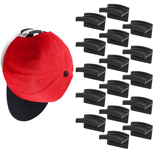16er-Pack Huthaken für die Wand, selbstklebende Hutaufhänger ohne Bohren, minimalistischer Kappenhalter, starke, rückstandsfreie Klebehaken für Baseballkappen, Tür Schrankorganisation Image