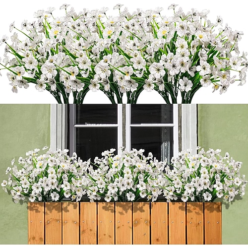 24 künstliche Blumenbündel für den Außenbereich, farbechte Kunstblumen aus Kunststoff, künstliche Pflanzen zur Dekoration in Hängeampeln für drinnen und draußen, Garten, Veranda, Fensterkasten, Image