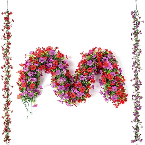 Künstliche Efeu-Girlande, 4er-Pack, 1,8 m lang, UV-beständige künstliche Gänseblümchenranke aus Seide, hängende Dekoration für Haus, Garten, Hochzeit, Frühlingsdeko, Fotohintergrund Image