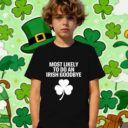 St. Patrick St. Patrick's Day Jungen 3D Grafik Vierblättriges Kleeblatt Lustiger Slang 67 T-Shirt Kurzarm 3D-Druck Sommer Frühling Sport Mode Streetwear Kinder 4-12 Jahre Rundhalsausschnitt Lässig Image