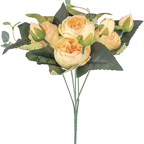 Künstlicher persischer Rosenstrauß (1 Stück), 5 Seidenrosenköpfe mit insgesamt 9 Blüten, Kunstblumenarrangement für Hochzeiten, Partys und als Dekoration für Zuhause Image
