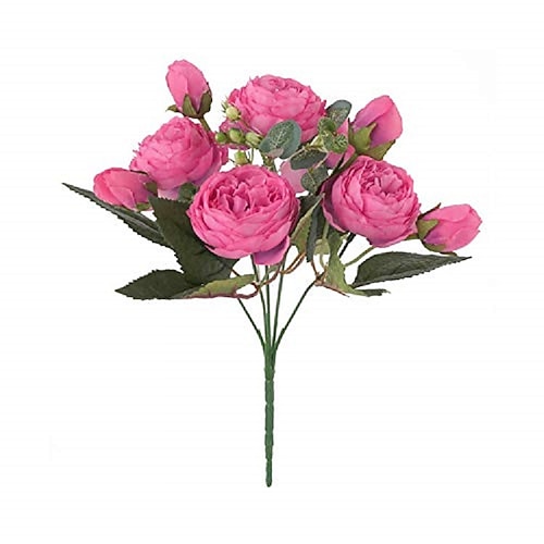 Künstlicher persischer Rosenstrauß (1 Stück), 5 Seidenrosenköpfe mit insgesamt 9 Blüten, Kunstblumenarrangement für Hochzeiten, Partys und als Dekoration für Zuhause Image