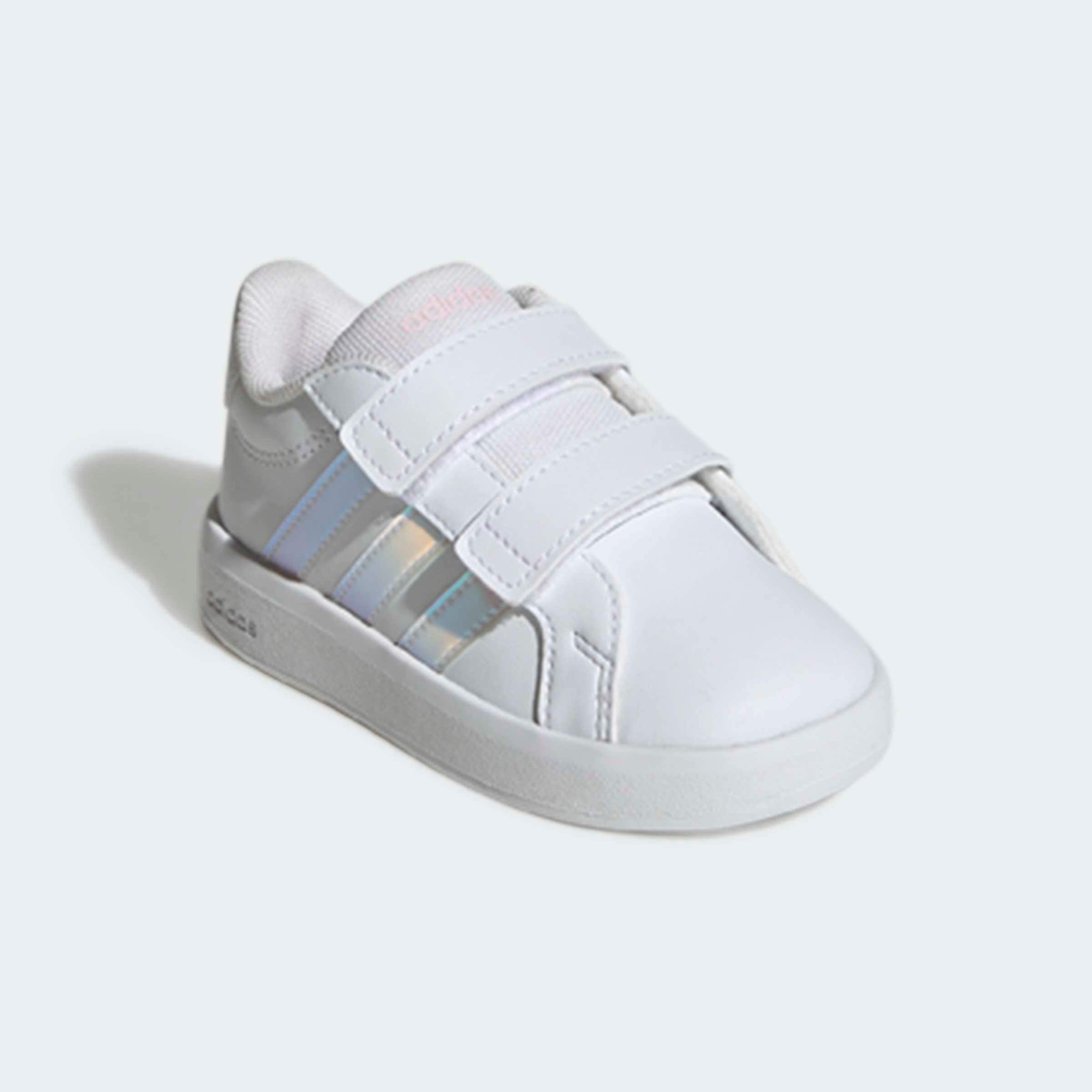 Klettschuh ADIDAS SPORTSWEAR "GRAND COURT 3.0 FÜR BABYS UND KLEINKINDER", Kinder, Gr. 22, cloud weiß, iridescent, ftwr weiß, Synthetik, Textil, Schuhe Klettschuh, für Kinder
