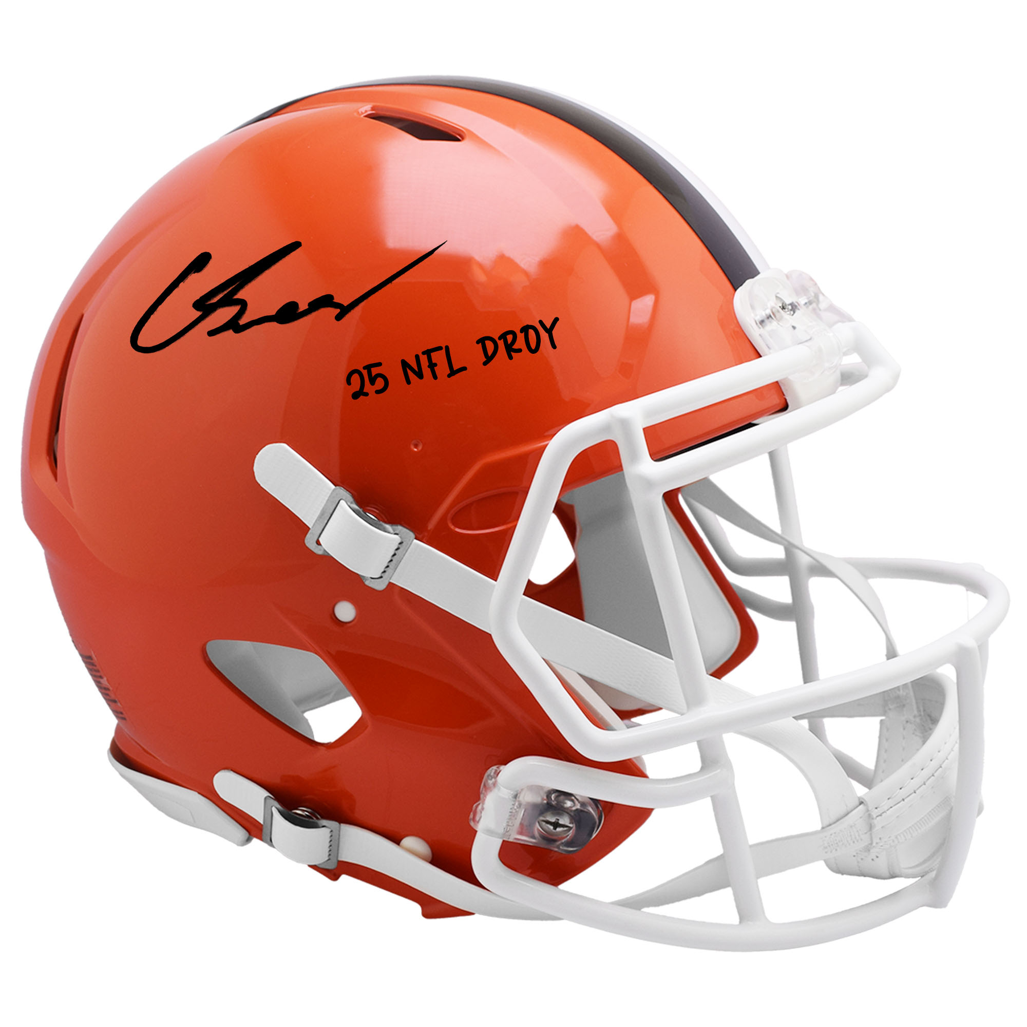 "Carson Schwesinger signierter Riddell Speed ​​Authentic Helm der Cleveland Browns mit der Inschrift „25 NFL DROY“." Image