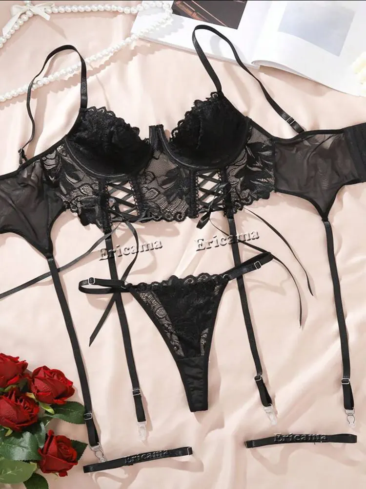 Lingerie sous-vêtements soutiens-gorge ensembles dentelle jarretière Lingerie femmes intimes 2025 soutien-gorge à armatures et culotte tongs dames ensemble de sous-vêtements