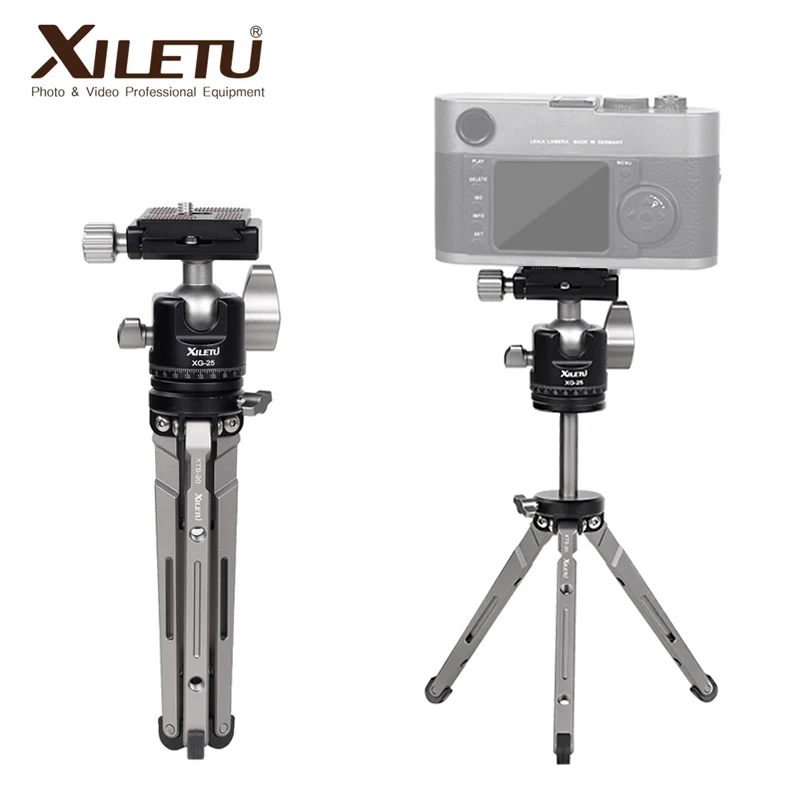 XILETU XTS20/XG25 Treppiede da tavolo leggero Mini asta di prolunga Supporto per treppiede Testa a sfera per fotocamere GoPro DSLR Mirrorless