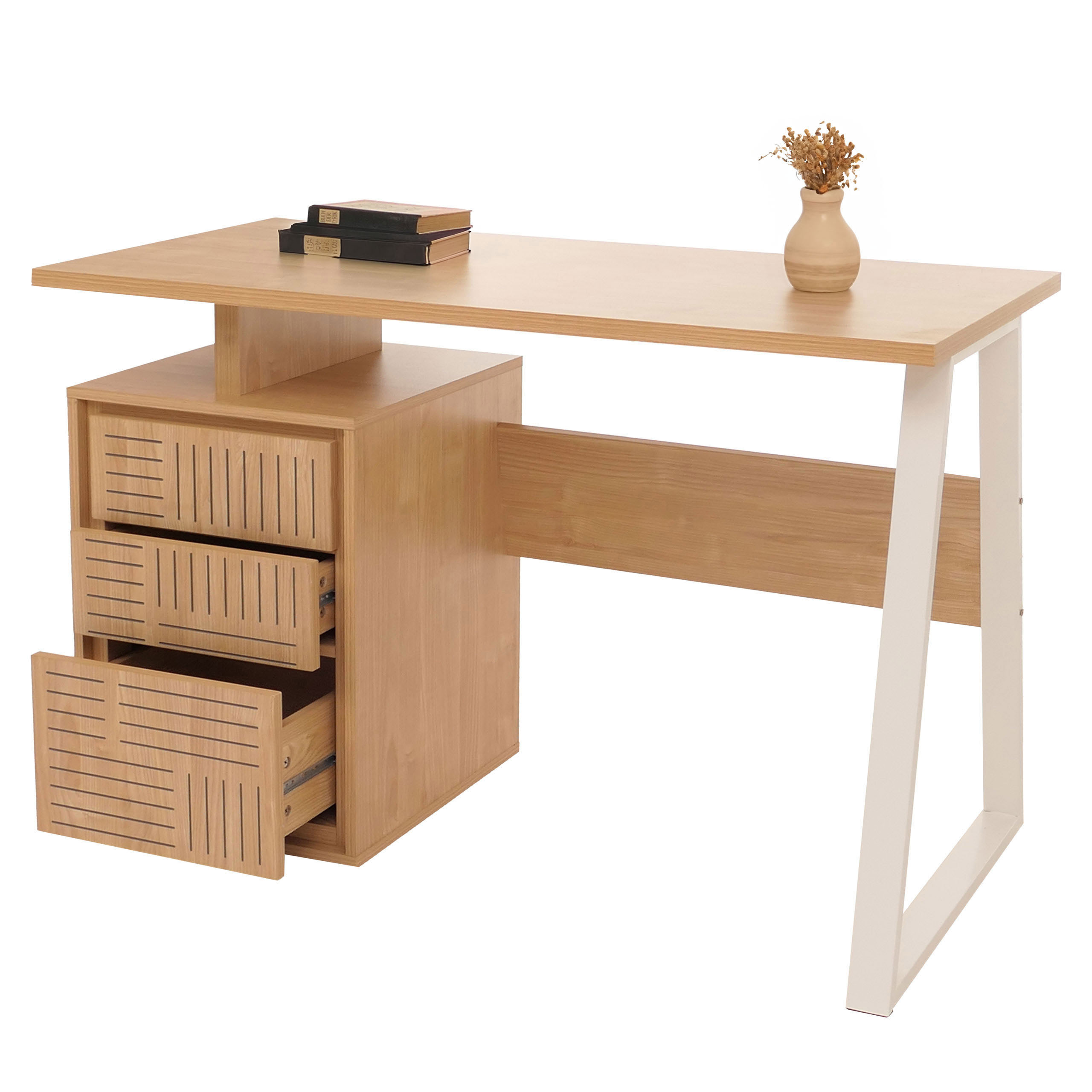Schreibtisch HWC-O32, Bürotisch Computertisch Arbeitstisch, Schublade, Melamin Holz, 77x118x58cm ~ ulme natur