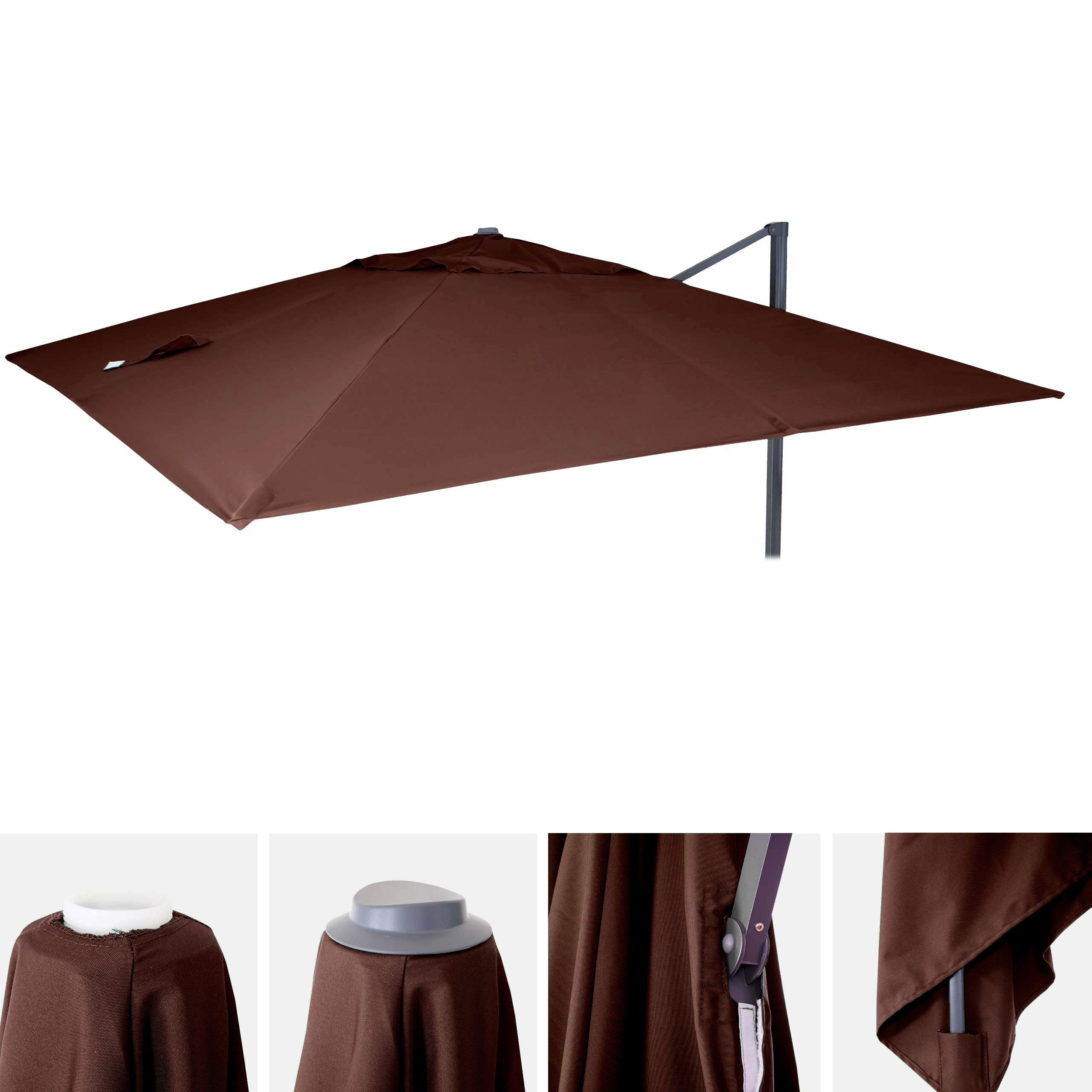 Ersatz-Bezug für Luxus-Ampelschirm HWC-A96, Sonnenschirmbezug, 3,5x3,5m (Ø4,95m) Polyester ~ braun Image