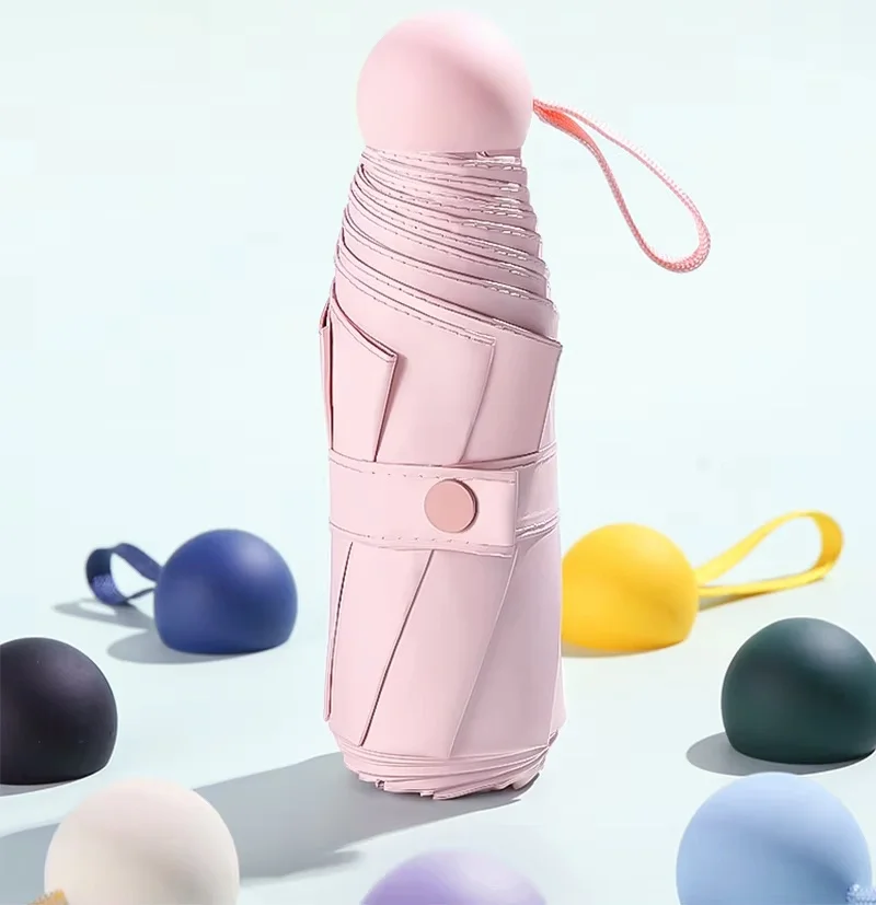 1 x kompakter Reise-Mini-Regenschirm, 3-fach, leicht, UV-Schutz, Sonnenschirm, Kapsel, Regenschirm für einfache Tragbarkeit Image