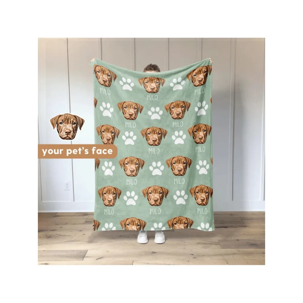 1 Stück personalisierte Flanelldecke mit Haustierfotos, individueller Name, hautfreundliche Bettdecke, Geschenke für Hunde und Väter – einzigartige Geschenkdecke Image