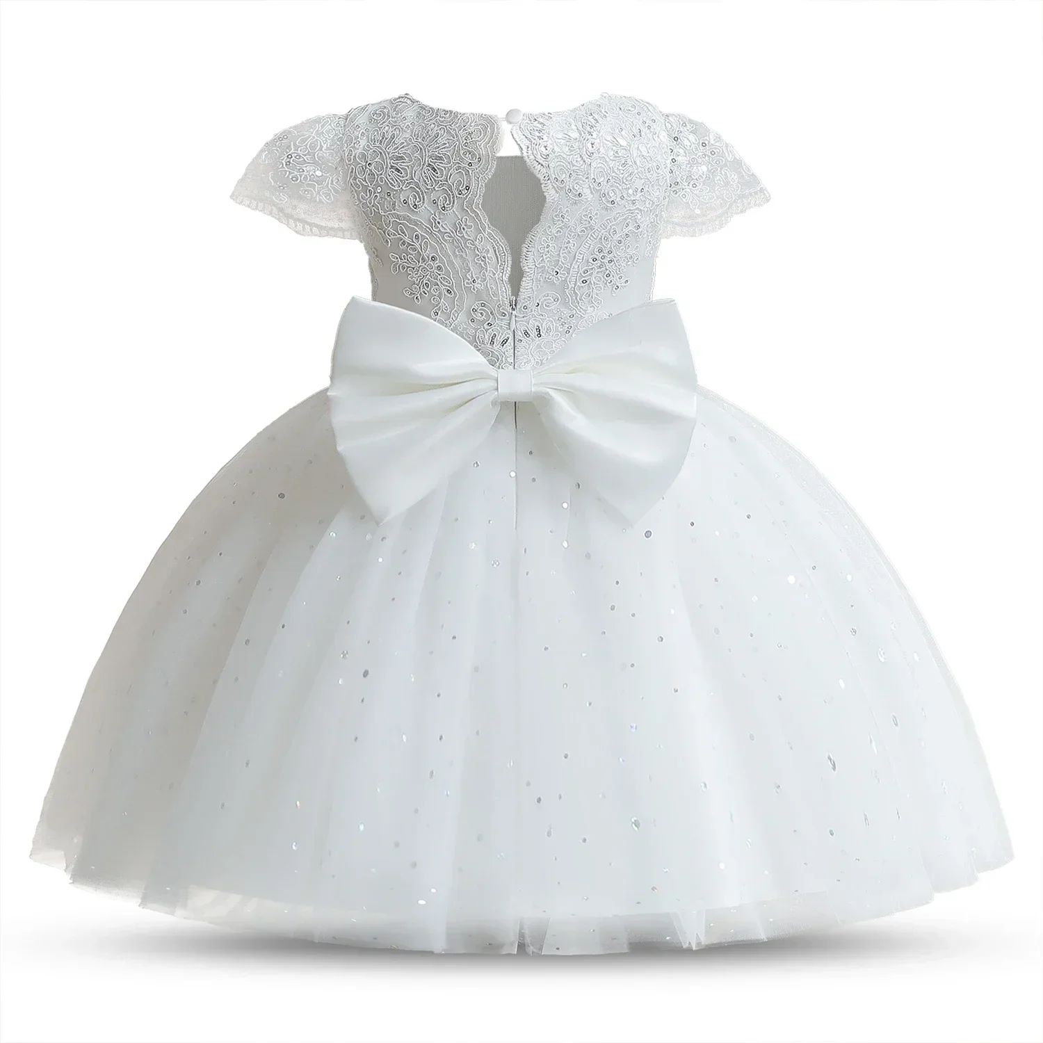 Kleinkind Baby Party Kleider Blumen Mädchen Kleid für Hochzeit Vintage Prinzessin Tutu Stickerei Spitze 1. Geburtstag Taufe Weißes Kleid Image