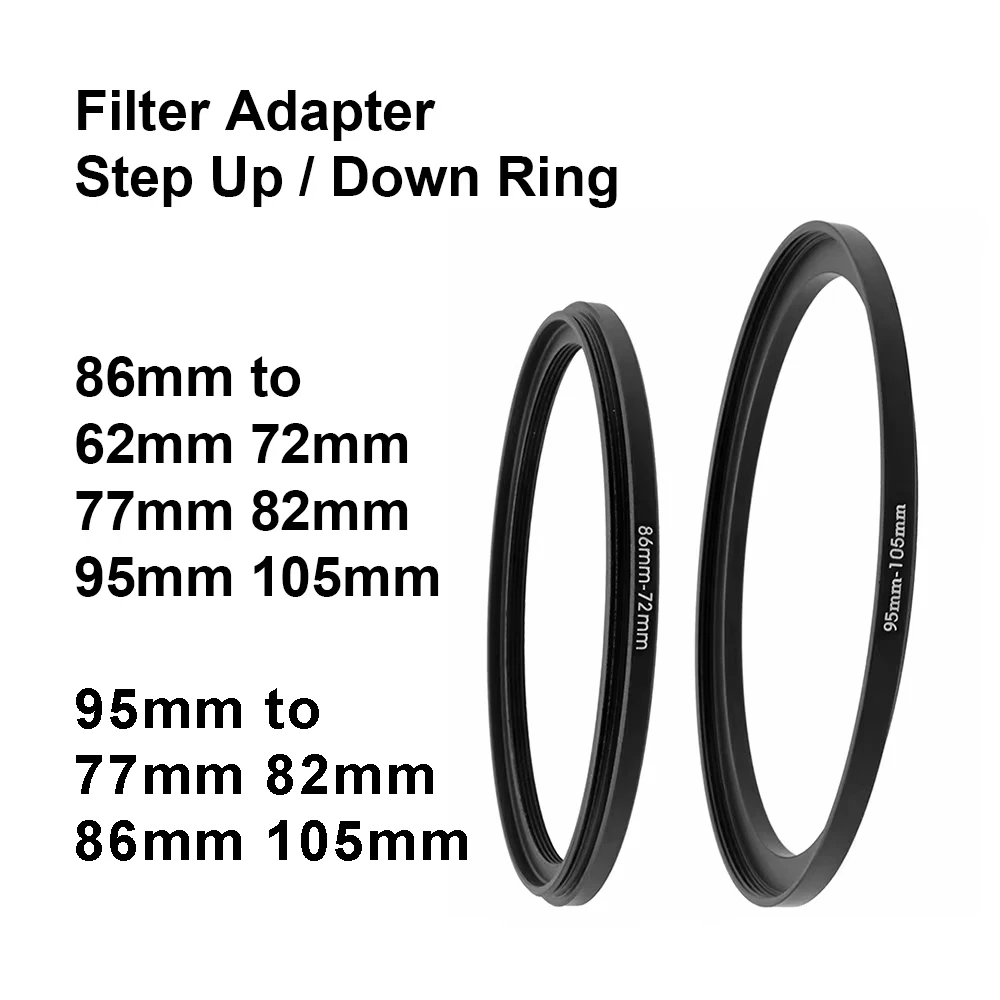 Kameraobjektivfilter-Adapterring Step Up oder Down Ring Metall 86 mm-62 72 77 82 95 105 mm, 95 mm-77 82 86 105 mm für UV ND CPL Objektivblende Image