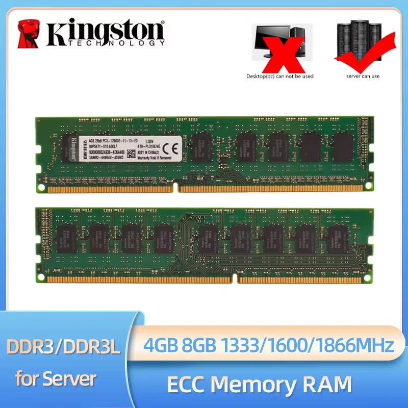 1/2/4PCS Kingston DDR3 DDR3L ECC RAM 4GB 8GB 1333MHz 1600MHz 1866MHz 240pin PC3-12800E ECC Ungepuffertes DIMM für Workstation Image