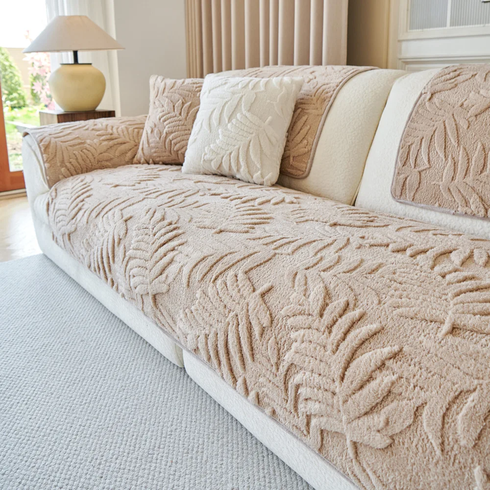 Samt-Sofabezug, verdickt, rutschfest, Flanell, Couchbezug, Plüsch, kariert, für Wohnzimmer, Schonbezug, warmer Möbelschutz Image